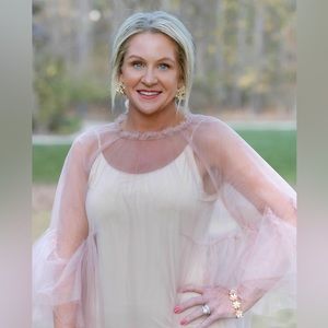 Pale pink Anthropologie tulle overlay dress